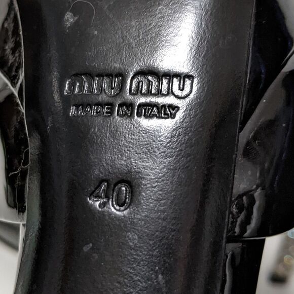 MIU MIU Black Patent Crystal Heeled Platform Peep Toe Sandals 40 - Picture 11 of 13